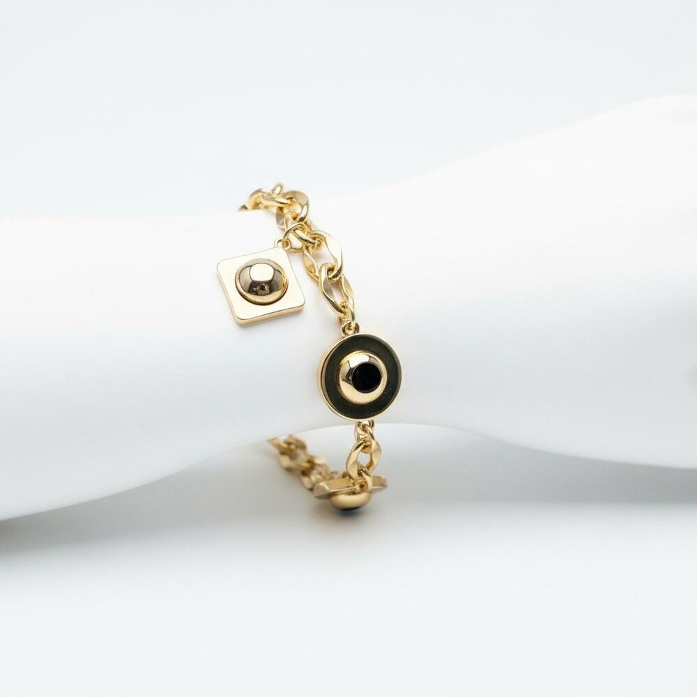 INC Gold Tone Charm Bracelet Geometric Dangle Statement Jewelry New